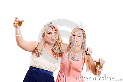 Drunk girls celebrate Stock Photo