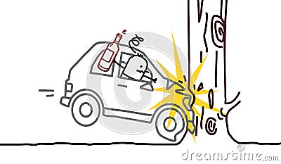 Drunk man & car crash Vector Illustration