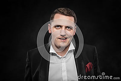 Drunk man on dark background. Stock Photo