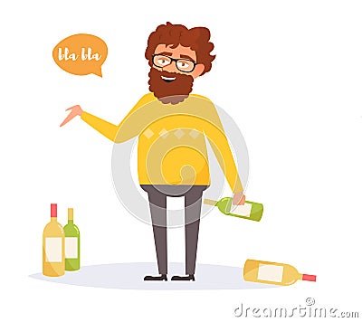 Drunk man. Isolated art Vector Illustration