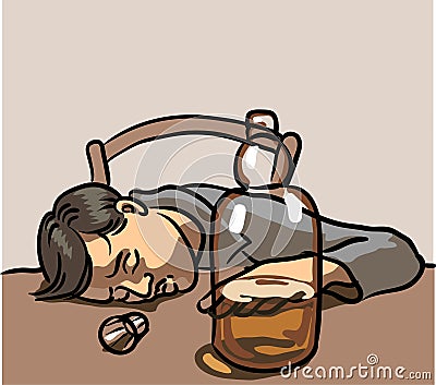 Drunk man sleeping Vector Illustration