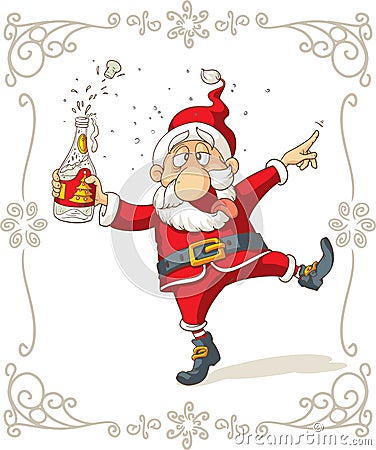 Drunk Santa Dancing Vector Cartoon Vector Illustration