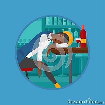Drunk woman sleeping in bar vector illustration. Vector Illustration