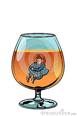 Drunkard in brandy glass Vector Illustration