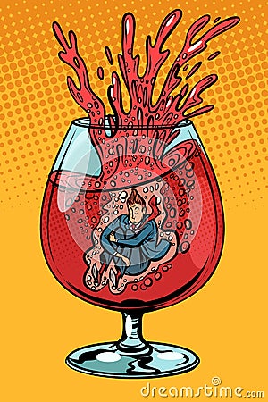 Drunkard wine, man in a glass of alcohol Vector Illustration