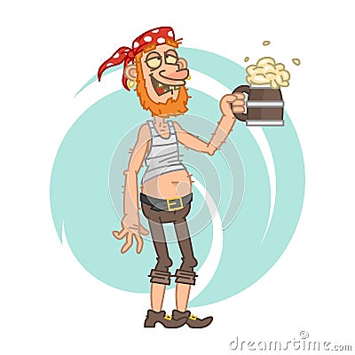 Drunken pirate holding mug of beer Vector Illustration