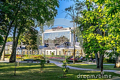 Druskininkai, Lithuania - August 13, 2020: The building of Hotel Europa Royale Druskininkai, Lithuania. Druskininkai is Editorial Stock Photo