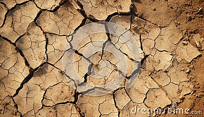 Dry, arid climate damaged, eroded land extreme terrain, barren backdrop generated by AI Stock Photo
