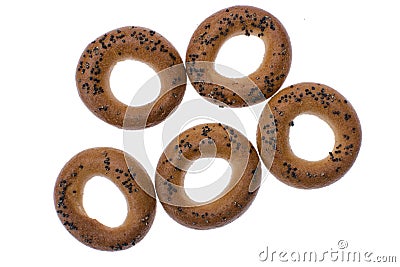 Dry bagels isolated on white background Stock Photo