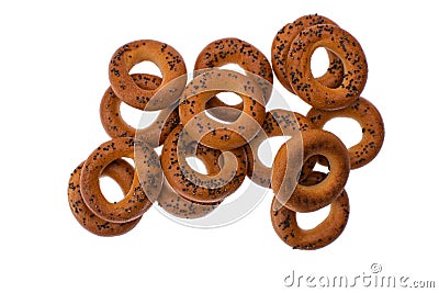 Dry bagels isolated on white background Stock Photo