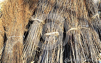 Dry brown branch bundle pile together background view Stock Photo