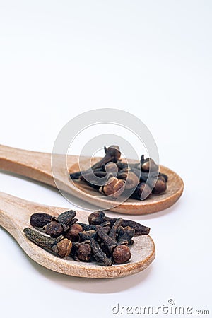 Dry brown spice cloves flower buds of Syzygium aromaticum Stock Photo