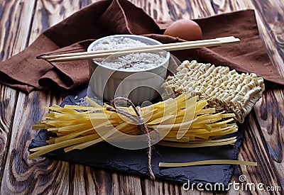 Dry Chinese egg noodles and ramen Stock Photo