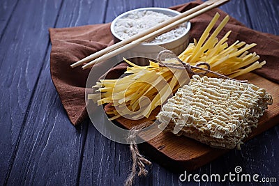 Dry Chinese egg noodles and ramen Stock Photo