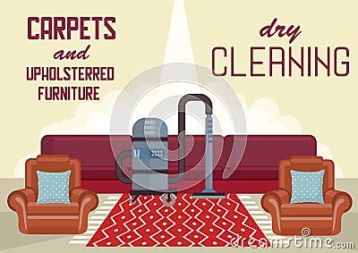 Dry Cleaning Carpets and Upholstered Furniture. Vector Illustration