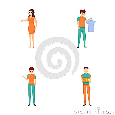 Dry cleaning icons set cartoon vector. Service industry worker Vector Illustration