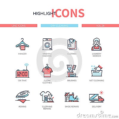 Dry cleaning - line design style icons set Vector Illustration