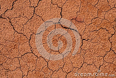 Dry, cracked clay soil in the summer heat Stock Photo