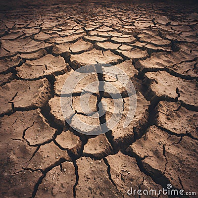 Dry, cracked earth under intense heat wave with deep fissures and barren landscape Stock Photo