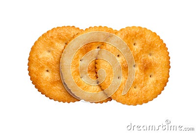 Dry cracker cookies isolated on white background cutout, top view, concept of food Stock Photo