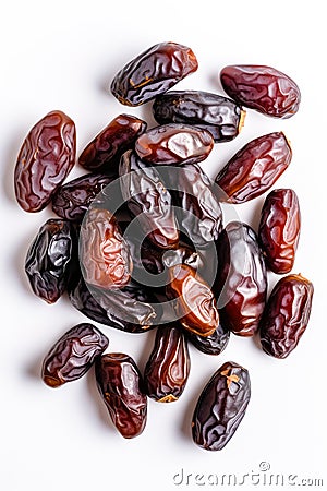 Dry dates isolated on white background, top view. Ai generated Stock Photo