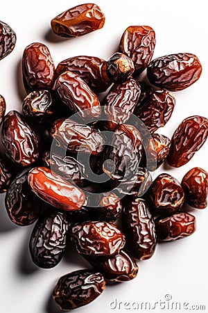 Dry dates isolated on white background, top view. Ai generated Stock Photo