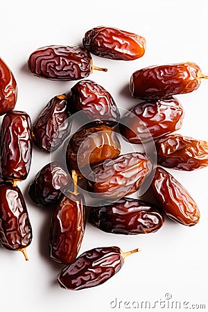 Dry dates isolated on white background, top view. Ai generated Stock Photo