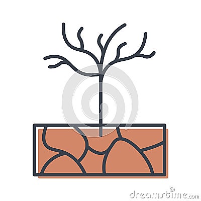 Dry dead tree growing in infertile soil, vector isolated flat icon, global warming concept Vector Illustration