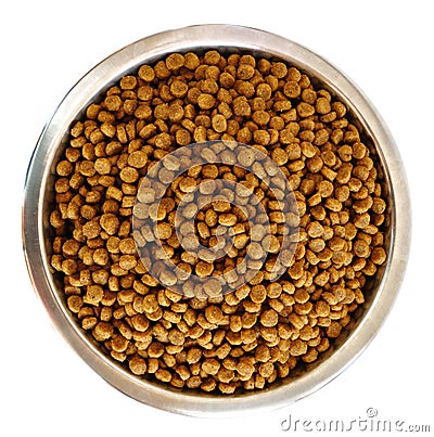 Dry Dog Food in a Stainless Steel Bowl Stock Photo