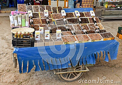 Dry fruits, nuts market stall in Marrakesh Editorial Stock Photo
