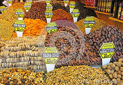 Dry fruits and nuts sold at the market Editorial Stock Photo
