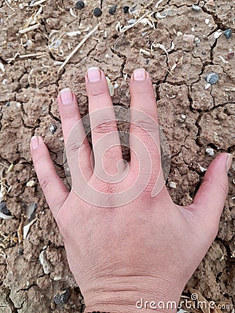 Dry hand dry soil Stock Photo