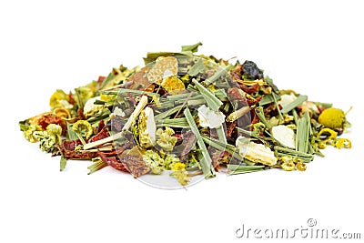 Dry herbal tea with fruits Stock Photo