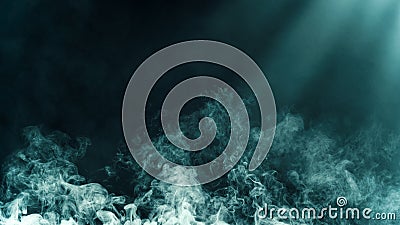 Dry ice smoke clouds fog floor texture. .Blue perfect spotlight mist effect on isolated black background Stock Photo