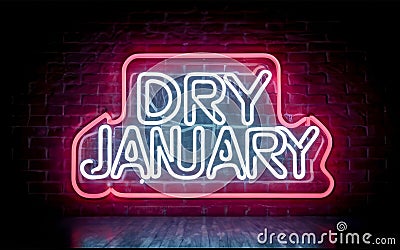 Dry January Neon sign on a dark brick wall Stock Photo