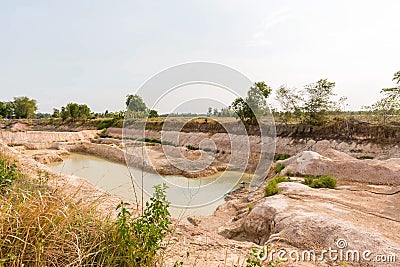 Dry land with broken soil represent hot weather and global warming. Aerial view showing low water level . Climate change and droug Stock Photo