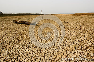 Dry land texture with boat Stock Photo