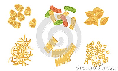 Dry Pasta Assortment Set, Italian Traditional Food Vector Illustration Vector Illustration