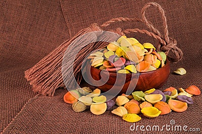 Dry pasta closeup uncooked on background Stock Photo