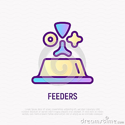 Dry pet food in bowl. Thin line icon. Symbol of feeder. Modern vector illustration Vector Illustration