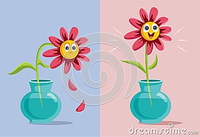 Sad Withered flower that Rejoices Vector Cartoon Vector Illustration