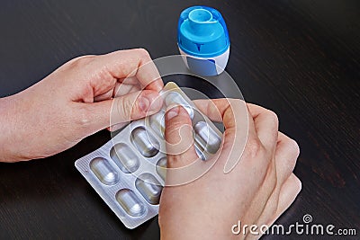 Dry-powder inhaler is delivers medication to lungs Stock Photo