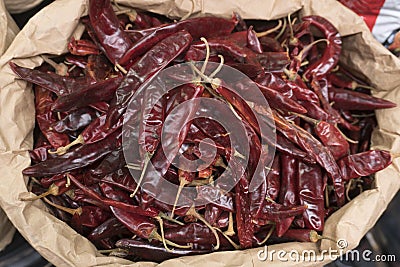 Dry redindian indian chilli put in a Piece of paper Stock Photo