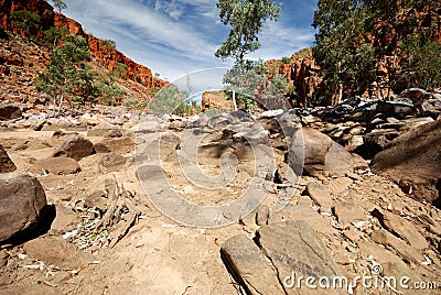 Dry river bed at Western MacDonnell Ranges Stock Photo