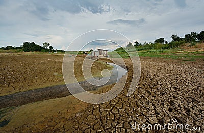 Dry river on drought parched ground. Stock Photo