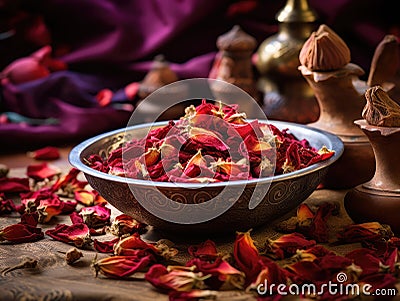 Dry Rose Buds, Roses Petals for Pink Flower Tea, Dried Persian Rosebuds, Rose Buds Textured Flowers Stock Photo