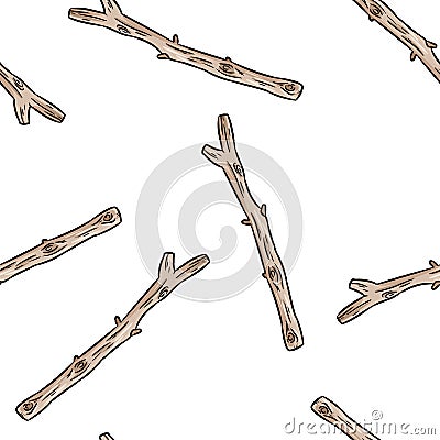 Dry rustic wooden tree branches doodles seamless pattern. Boho image of sticks emplate texture background tile Vector Illustration