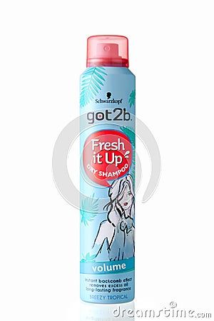 Dry Shampoo Schwarzkopf - Fresh it up got2b, oil long-lasting fragrance, breezy tropical. Editorial Stock Photo