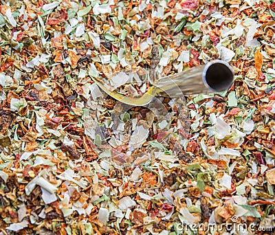 Dry spices and silver shovel Stock Photo
