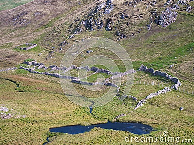 Dry stone enclosures near the Stead of Culswick on Mainland Shetland, Editorial Stock Photo